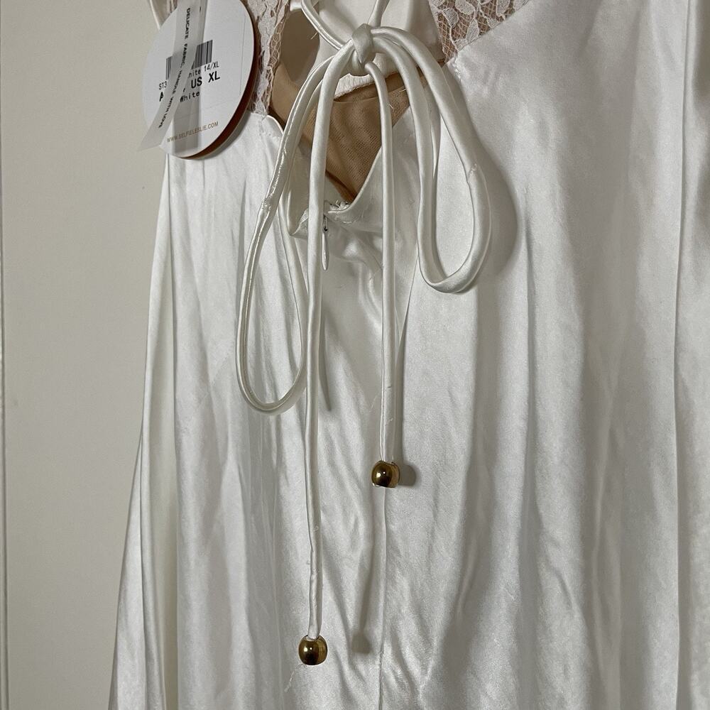 NEW! Selfie Leslie Golden Era Satin Lace Cowl Neck Midi White Dress XL st3125b01 - Picture 8 of 14